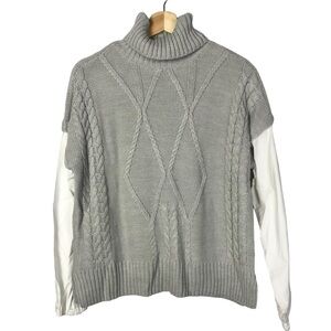 Sweet Halo Light Gray Cable Knit Mixed Media Turtleneck Sweater M